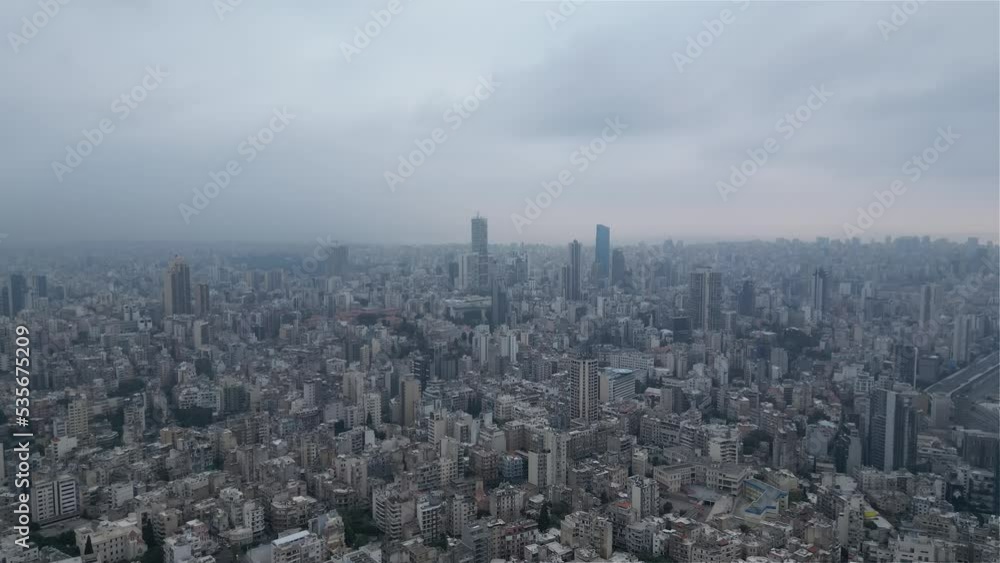 Aerial Beautiful Shot Of Tall Buildings In City, Drone Flying Over Beirut, Lebanon Aerial Beautiful Shot Of Tall Buildings In City, Drone Flying Over Beirut, Lebanon