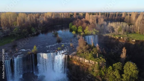 Full panorama Laja waterfall (Salto del Laja) in Biobio Regi n, Chile.