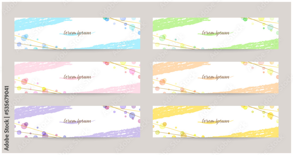 banner templates. colorful watercolor bubbles, gold lines decoration