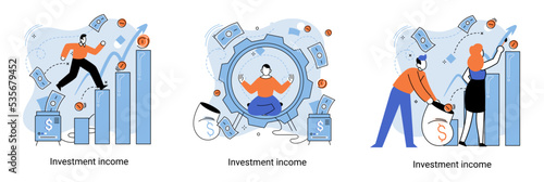 Investment, saving money and finance growth business concept metaphor. Analyzes charts and indicators of income growth. Investment income from securities and other non-commercial investments dividends