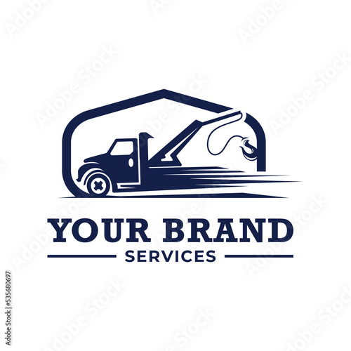 Truck towing logo template. Suitable logo for business related to automotive service business industry