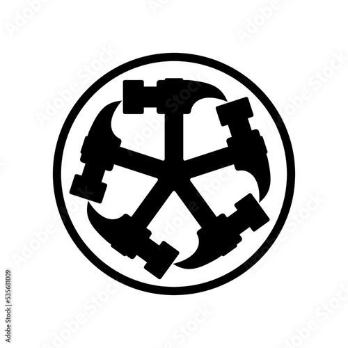 Five hammer logo template with geometric japanese kamon illustration in flat design monogram symbol