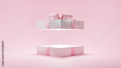 Pink 3d animation box gift rotating. birthday party celebration.