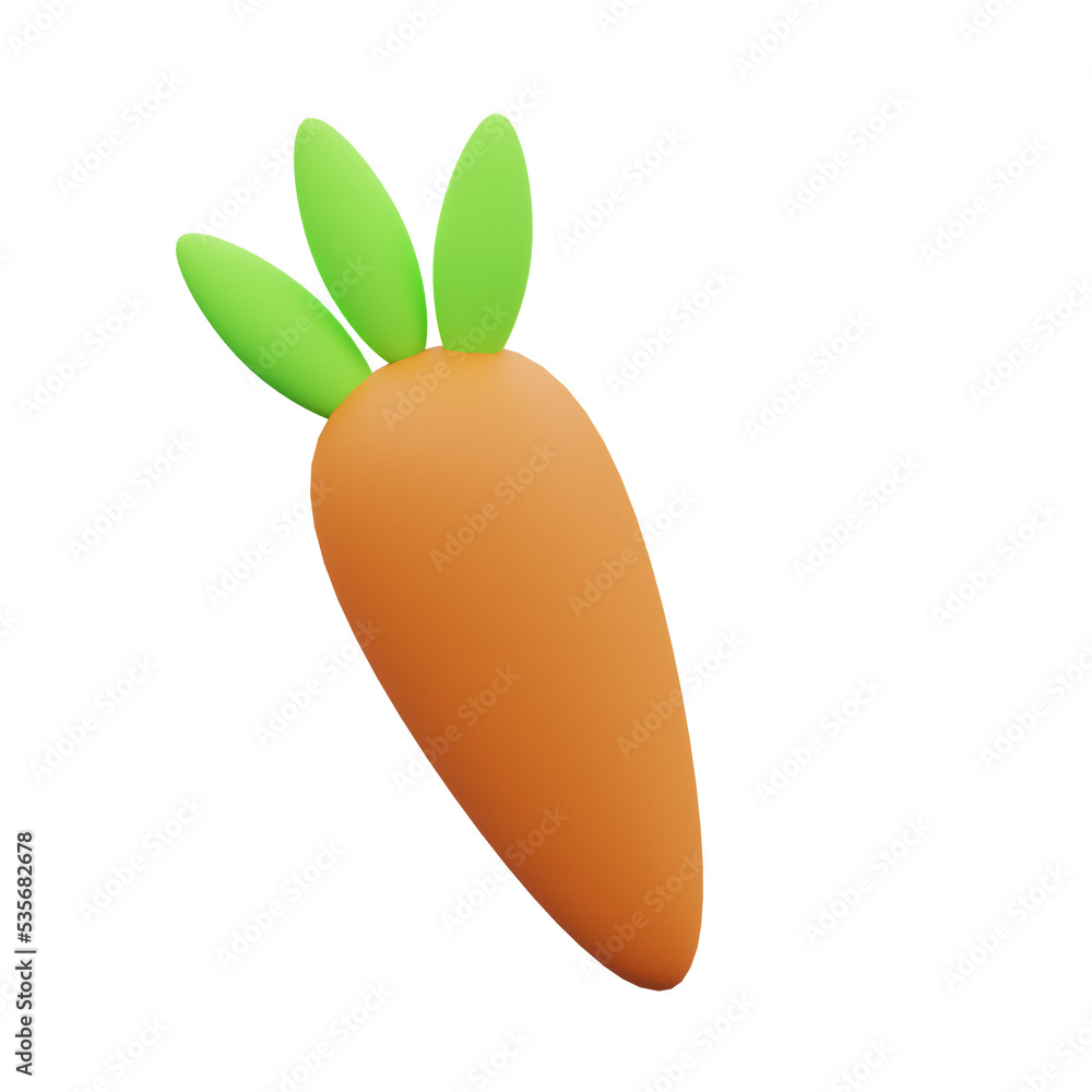 3d object Rendering of Cute cartoon Carrot icon isolated . 3d object Rendering of Cute cartoon Carrot icon isolated .