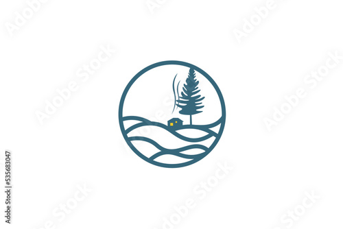 Illustration vector graphic of home alone beside lake. Good for logo
