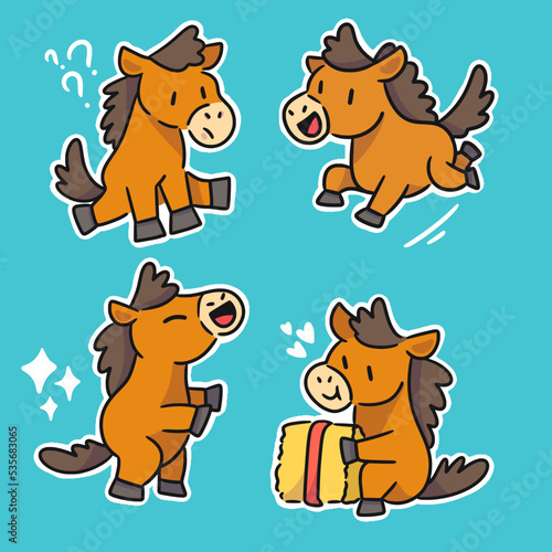 adorable active little pony character doodle illustration vector asset