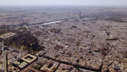Aerial view of Seville city, Spain. Cinematic 4K