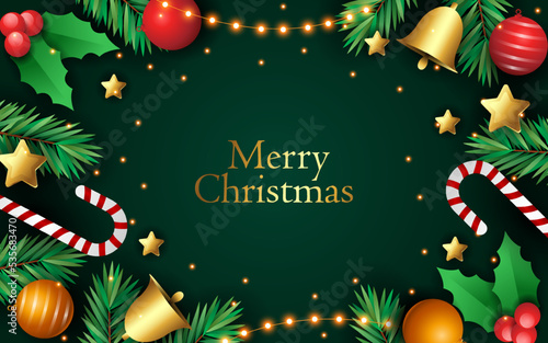 Christmas background with realistic decoration holy leaves