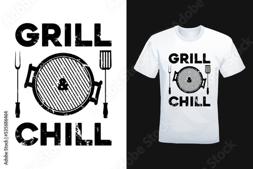 Grill Chill modern typography lettering t-shirt, poster design. Vector illustration logo text for business, print and advertising