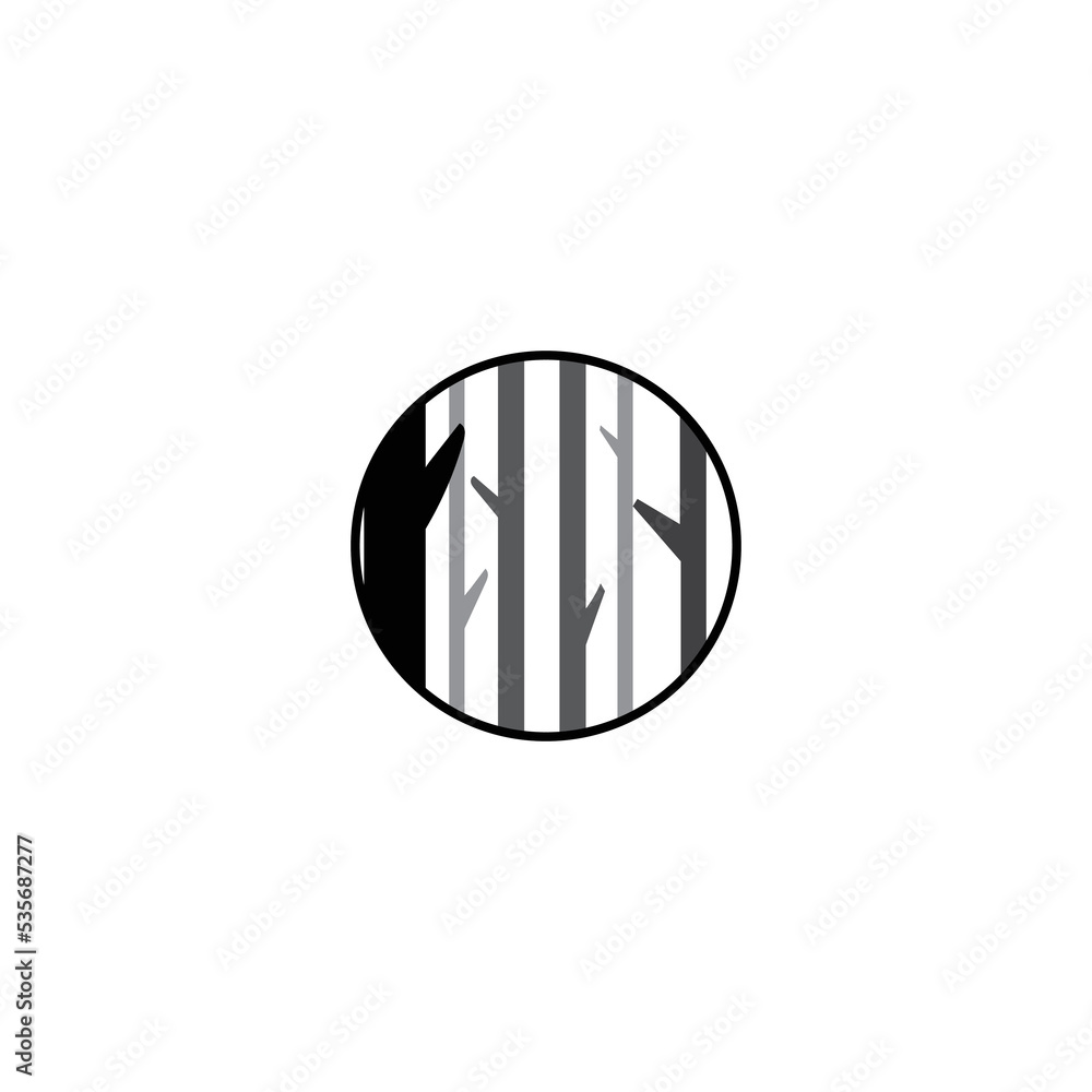 Monochrome Forest Logo. logo with tree silhouette in gray color Monochrome Forest Logo. logo with tree silhouette in gray color