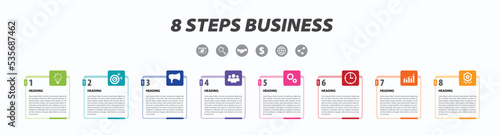8 STEPS BUSINESS INFOGRAPHIC TEMPLATE VECTOR.