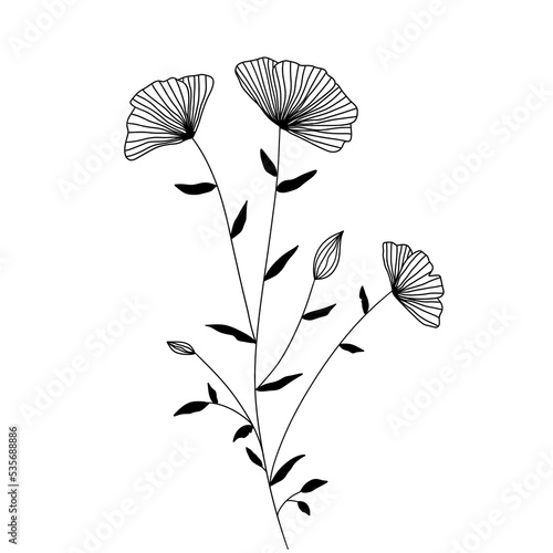 Vector floral botanical flowers. Black and white engraved ink art. Background pattern.