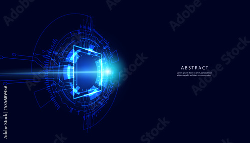 Abstract Circle Digital Circuit Concept Light Circle Network Blue Digital Copy Space for Text Wallpaper Background Futuristic Modern.