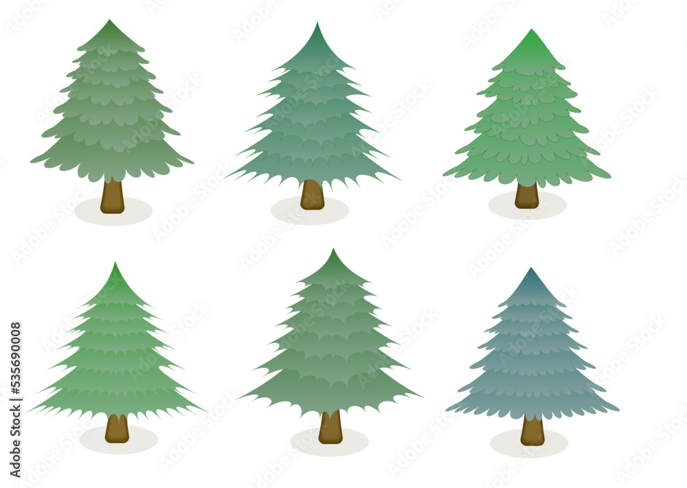collection of christmas trees in cartoon style