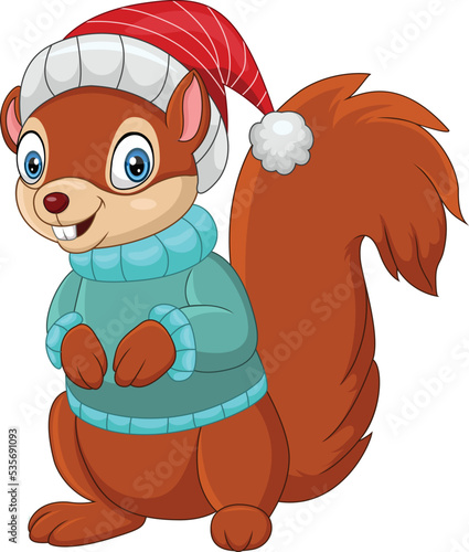 Cartoon squirrel in santa hat