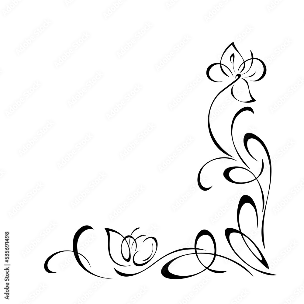 Naklejka premium decorative corner design with stylized flowers and curls. graphic decor