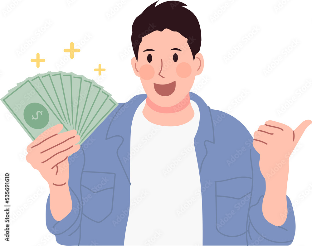 Man make okay gesture and smiling with cash. Man make okay gesture and smiling with cash.