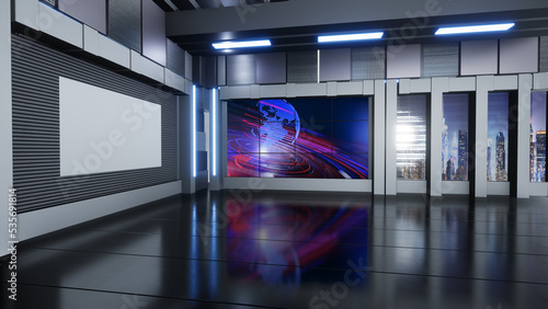 News Studio  Backdrop For TV Shows .TV On Wall.3D Virtual News Studio Background  3d illustration