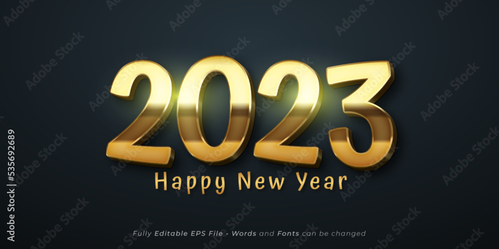 Editable text number happy new year 2023 gold style effect suitable for celebration banner Editable text number happy new year 2023 gold style effect suitable for celebration banner