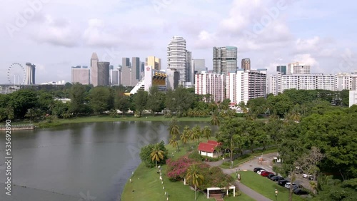 Aerial dolly view of Singapore residential building at Kallang Park photo