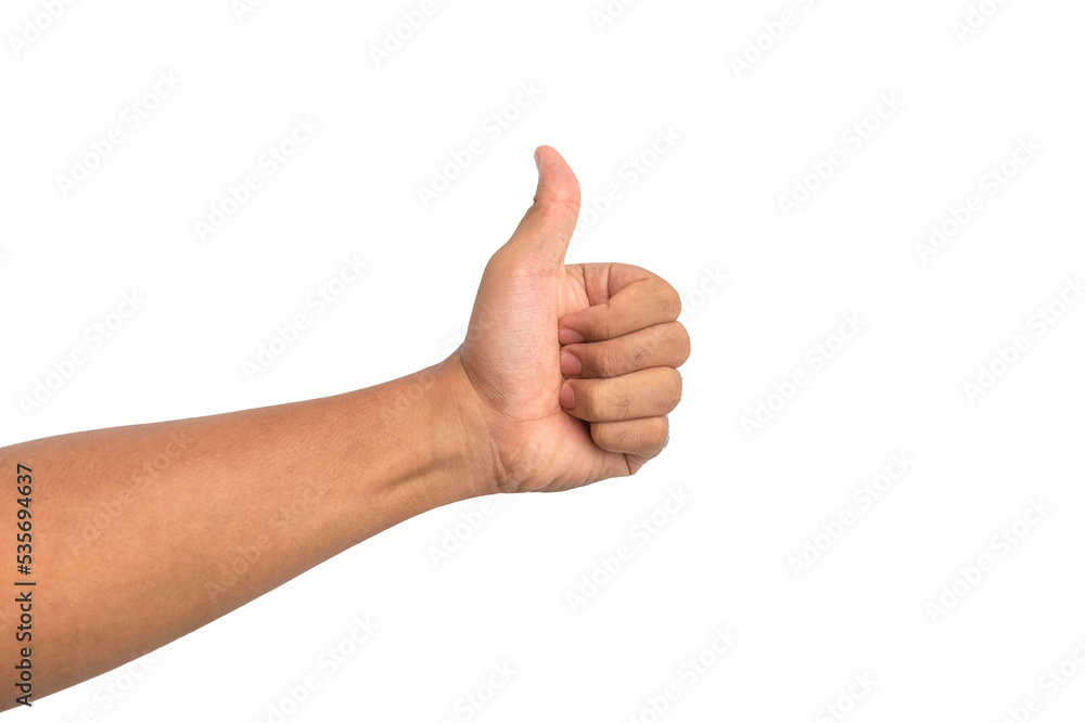 man hand of thumb up sign gesture isolated on white background