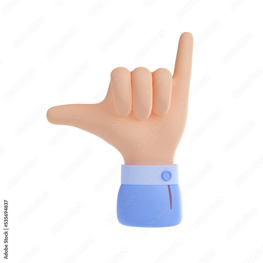 Surfers shaka hand gesture, hang loose sign. Icon of fist with two fingers, call me symbol or surf greeting gesture, 3d render illustration isolated on white background Surfers shaka hand gesture, hang loose sign. Icon of fist with two fingers, call me symbol or surf greeting gesture, 3d render illustration isolated on white background