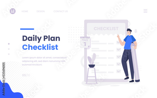 A man with daily plan checklist illustration on web banner template