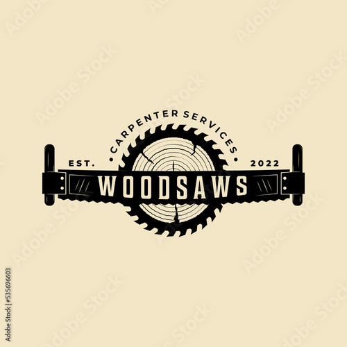 Wood saws Vintage Logo Vector design template Illustration