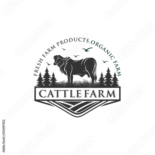 Vintage cattle farm logo vector template 