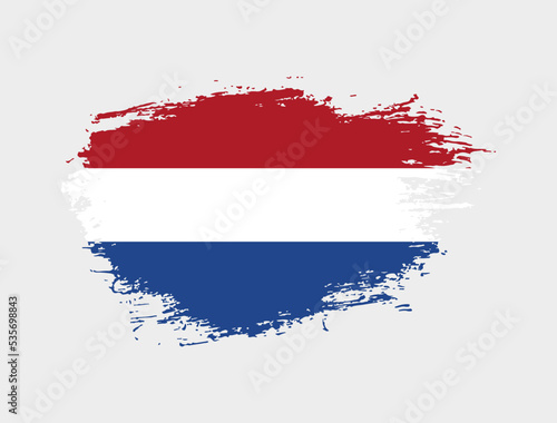 Classic brush stroke painted national Netherlands country flag illustration