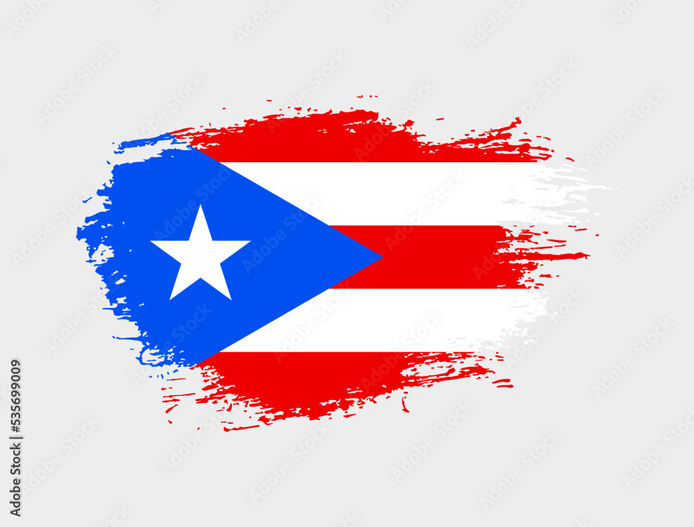 Fototapeta premium Classic brush stroke painted national Puerto Rico country flag illustration