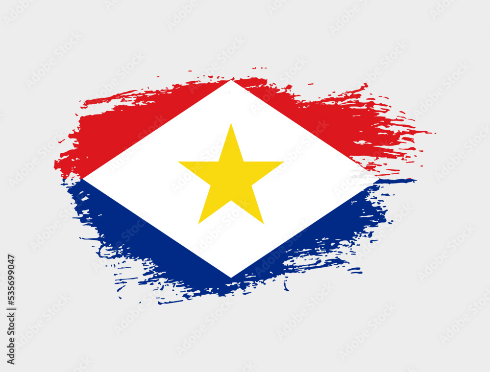 Fototapeta premium Classic brush stroke painted national Saba country flag illustration