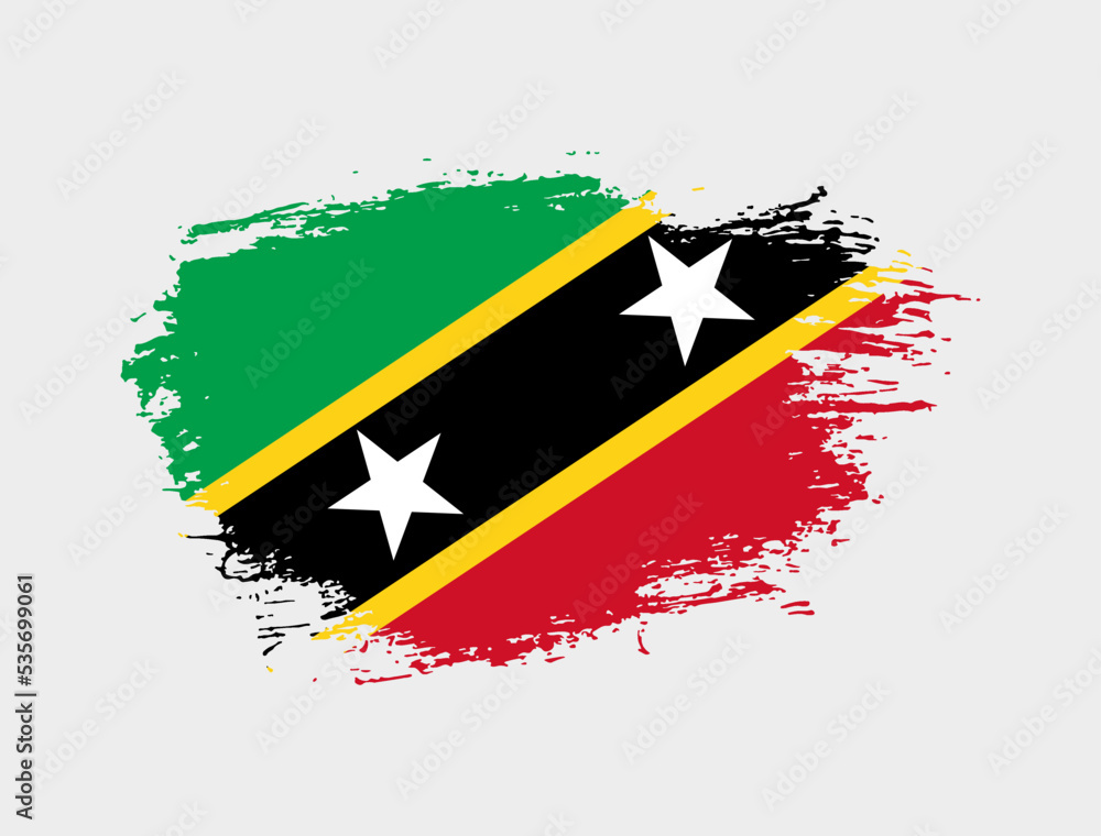 Naklejka premium Classic brush stroke painted national Saint Kitts and Nevis country flag illustration
