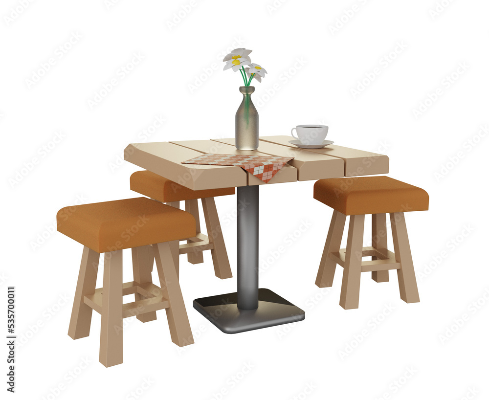 Fototapeta premium Wooden table with coffee cup on transparent background. Element for your design.3D rendering