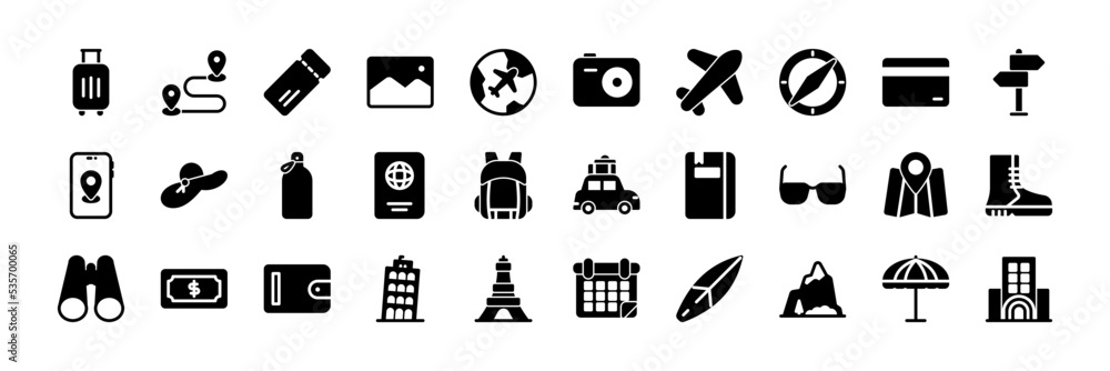 Travel solid icon, 30 icon collection Travel solid icon, 30 icon collection