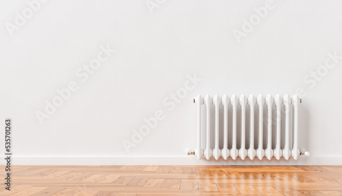 3D heating radiator on white wall at home