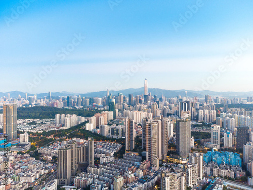 Aerial photo of Futian City  Shenzhen  Guangdong  China