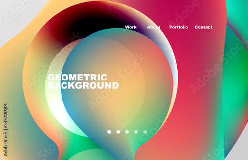 Landing page abstract liquid background. Flowing shapes, round design and circle. Web page for website or mobile app wallpaper