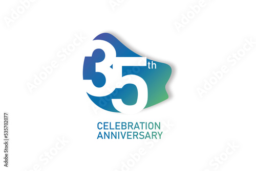 35 year anniversary celebration fun style logotype. anniversary white logo with green blue color isolated on red background, vector design for celebration, invitation and greeting card - Vector
