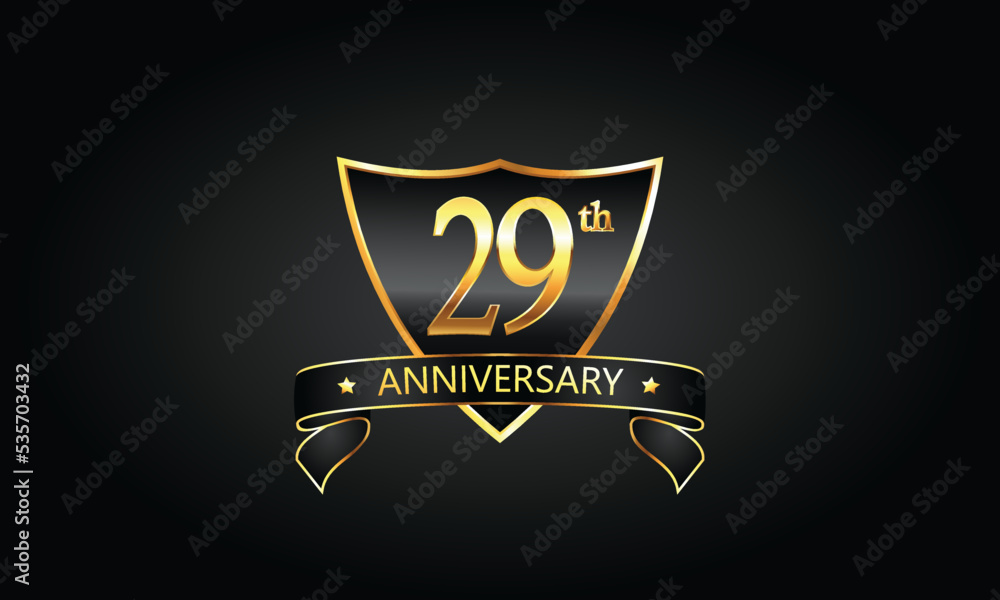 29 year anniversary logo with golden shield and ribbon Dark concept 29 year anniversary logo with golden shield and ribbon Dark concept