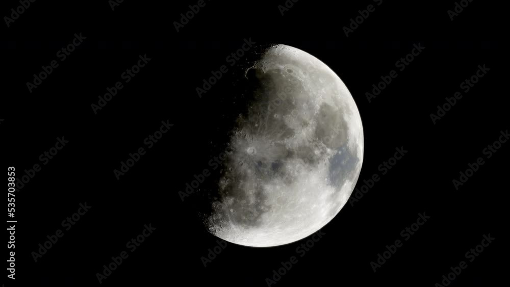 The Moon in full brightness, orbiting slowly in a high quality animation simulation. All phases from waxing to waning, plus a partial eclipse. High quality animated simulation 4k UHD The Moon in full brightness, orbiting slowly in a high quality animation simulation. All phases from waxing to waning, plus a partial eclipse. High quality animated simulation 4k UHD