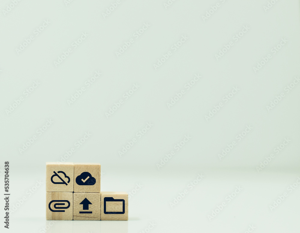 idea of emailing tasks on a wooden cube with icons. New skills for the evolution of copy space technology. idea of emailing tasks on a wooden cube with icons. New skills for the evolution of copy space technology.