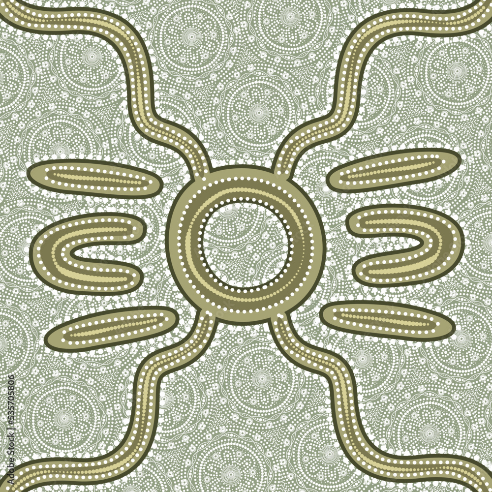 Aboriginal dot art vector green background Stock Vector | Adobe Stock