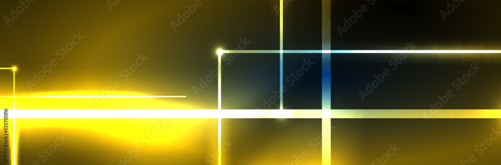 Naklejka premium Shiny neon lights, dark abstract background with blurred magic neon light curved lines