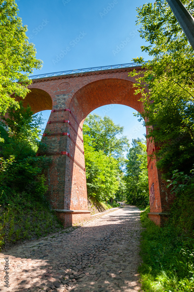 The historic railway viaduct in Lagow, Lubusz Voivodeship, Poland
