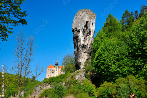 Pieskowa Skala - limestone cliff and renaissance castle near Soluszowa village, Lesser Polan Voivodeship.