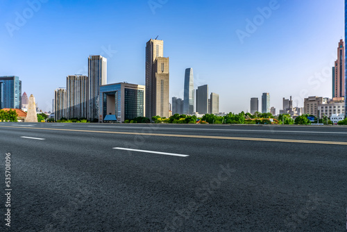 Road and modern city buildings landscape skyline