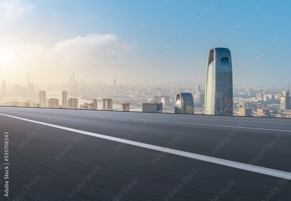 Road and modern city buildings landscape skyline