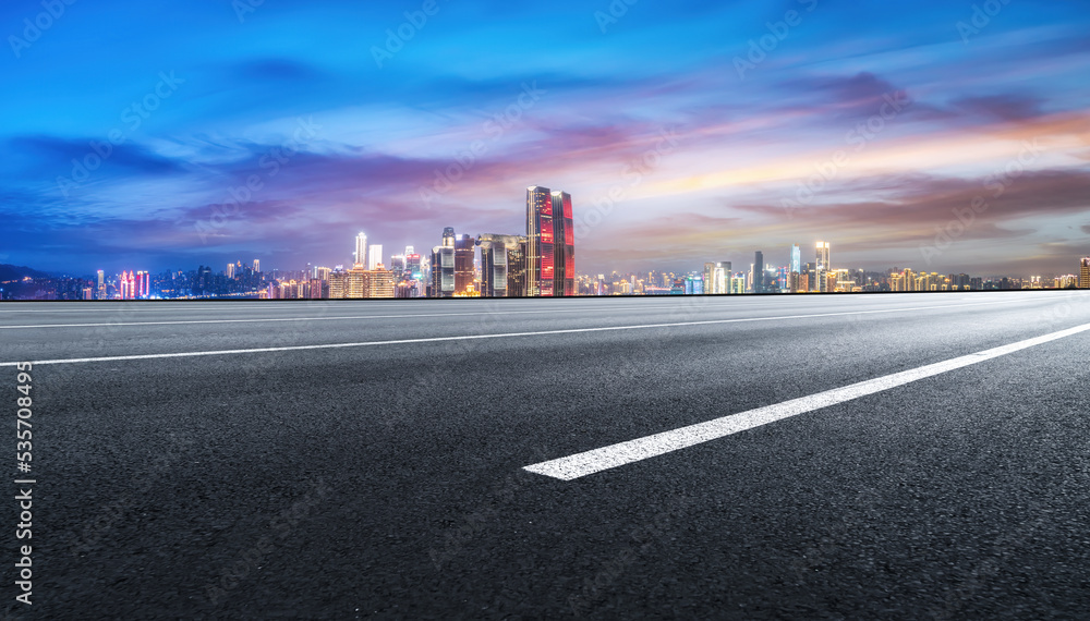 Road and modern city buildings landscape skyline Road and modern city buildings landscape skyline