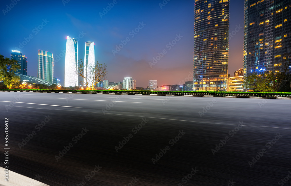 Fototapeta premium Road and modern city buildings landscape skyline